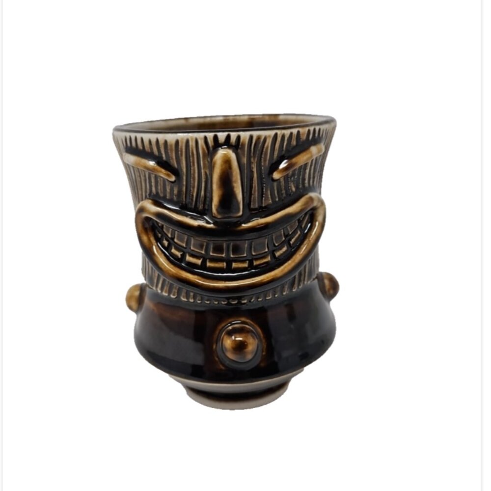 Brown Drip Glaze Tiki Mug Studio Art Pottery Hawaiiana Handcrafted Signed 5"